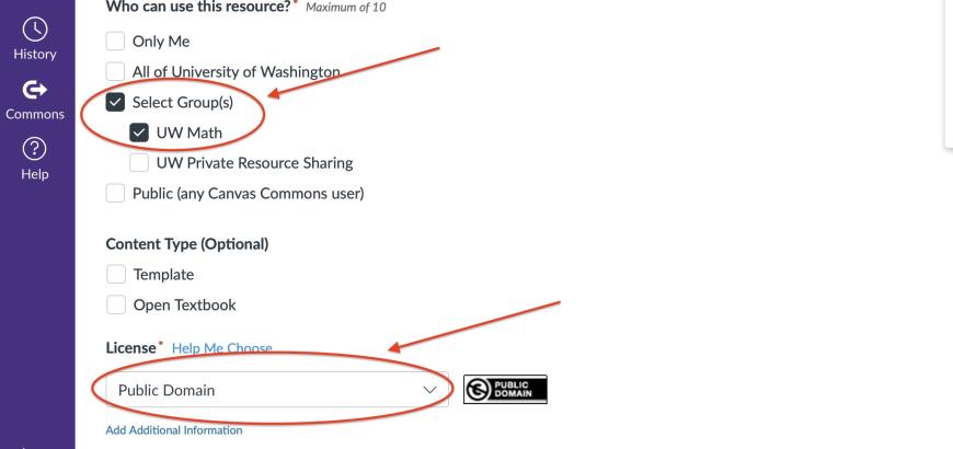 Canvas Commons Share Resource options (top third)