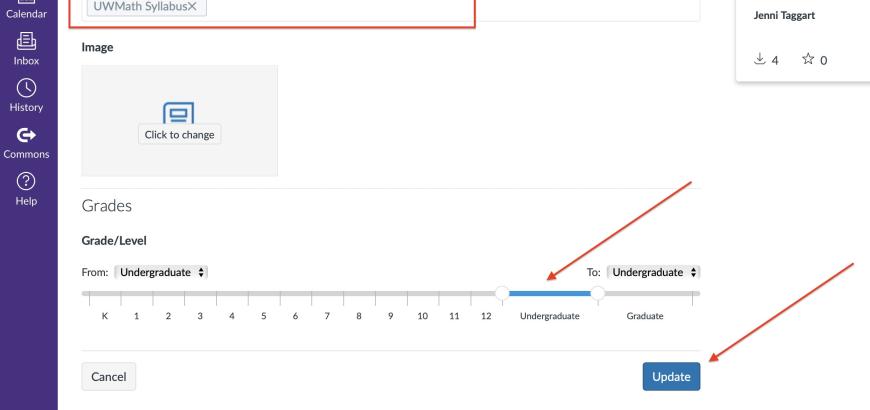 Canvas Commons Share Resource options (bottom third)